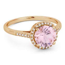 Front view diamond and created morganite fashion ring white gold