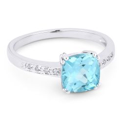 Front view diamond and blue topaz fashion ring white gold