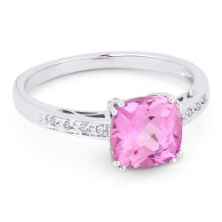 Front view diamond and created pink sapphire fashion ring white gold