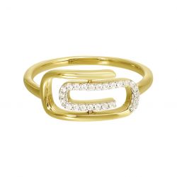 Front View Yellow Gold and Diamond Paperclip Ring