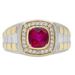 Stainless Steel and Yellow Gold Ruby Men's Ring