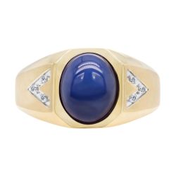 10ky Oval Shaped Created Blue Star and Diamond Ring