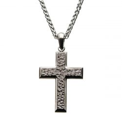 Stainless Steel Hammered Cross Pendant with Chain Front View