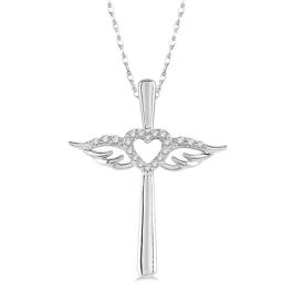 Angel Wings Heart Shape & Cross Diamond Pendant | Dunkin's Diamonds