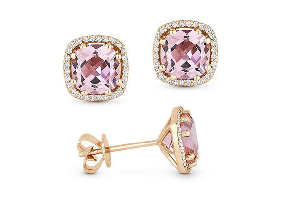 Rose Gold Created Morganite and Diamond Earrings 