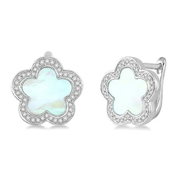 FLOWER SHAPE GEMSTONE & DIAMOND EARRINGS 