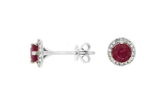 Classic Ruby and Diamond Halo Stud Earrings 